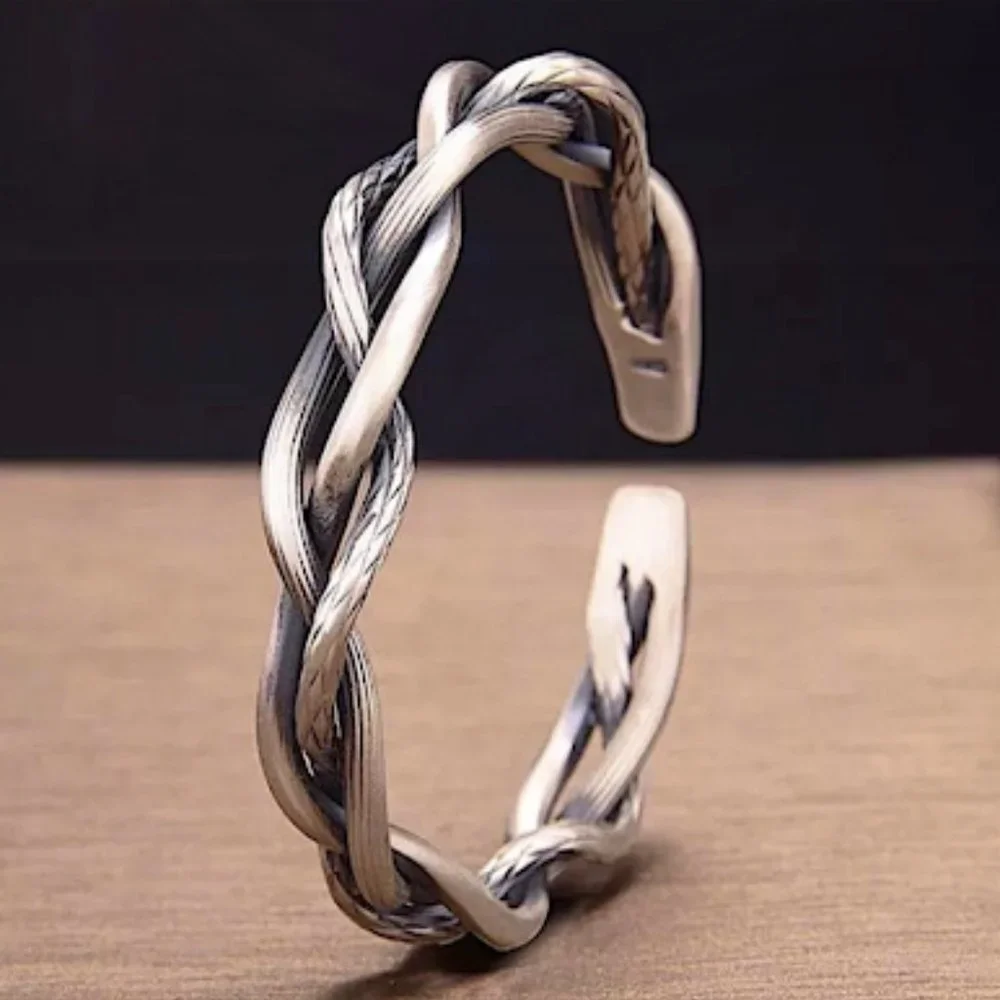 BRAIDED BANGLE BRACELET STER LING SILVER STAMPED .925 - Picture 7 of 10